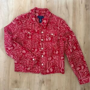 Charter Club Red Bandana-Print Western denim like jacket